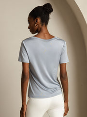 Clearance - Pure Silk V-Neck Short Sleeves Women's T-Shirt