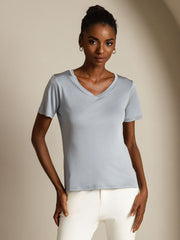 Clearance - Pure Silk V-Neck Short Sleeves Women's T-Shirt