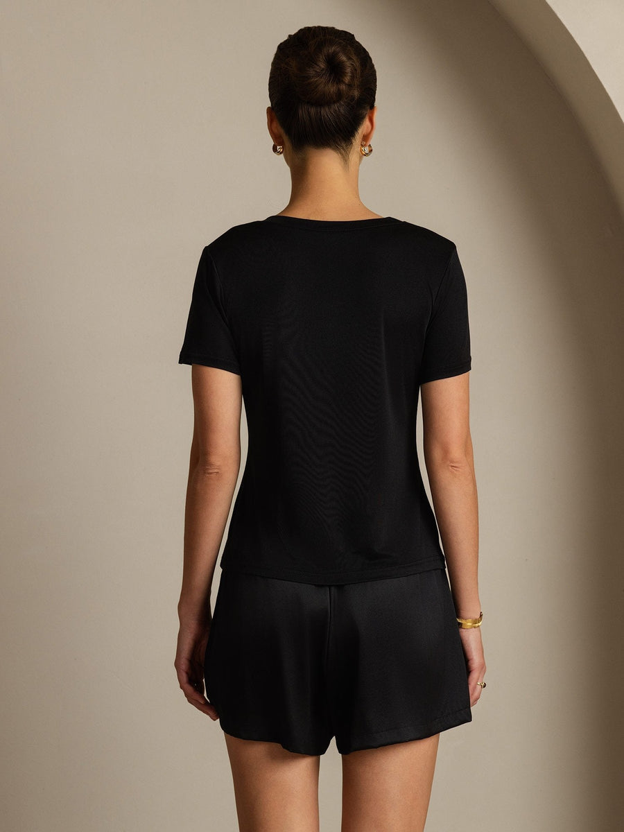 Clearance - Pure Silk V-Neck Short Sleeves Women's T-Shirt