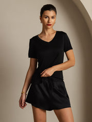 Clearance - Pure Silk V-Neck Short Sleeves Women's T-Shirt