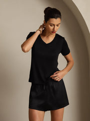 Clearance - Pure Silk V-Neck Short Sleeves Women's T-Shirt