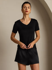 Clearance - Pure Silk V-Neck Short Sleeves Women's T-Shirt
