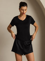 Clearance - Pure Silk V-Neck Short Sleeves Women's T-Shirt