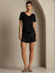 Clearance - Pure Silk V-Neck Short Sleeves Women's T-Shirt