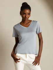 Clearance - Pure Silk V-Neck Short Sleeves Women's T-Shirt