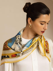 Clearance - Pure Silk White Cathedrals Print Square Scarf - Size 90x90cm