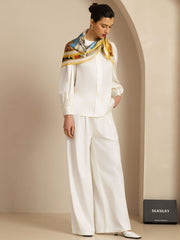 Clearance - Pure Silk White Cathedrals Print Square Scarf - Size 90x90cm