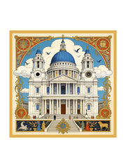 Clearance - Pure Silk White Cathedrals Print Square Scarf - Size 90x90cm