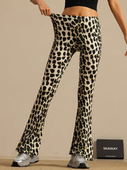Clearance - Pure Silk Wild Animal Print Women's Flare Pants High Waisted Bell Bottom