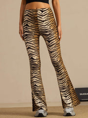 Clearance - Pure Silk Wild Animal Print Women's Flare Pants High Waisted Bell Bottom