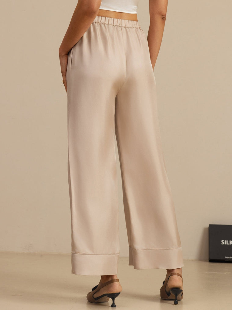 Clearance - Pure Silk Women’s High Waist Full Length Elastic Waist Pants With Pockets