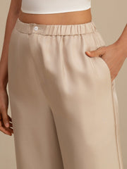 Clearance - Pure Silk Women’s High Waist Full Length Elastic Waist Pants With Pockets