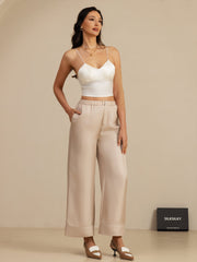 Clearance - Pure Silk Women’s High Waist Full Length Elastic Waist Pants With Pockets