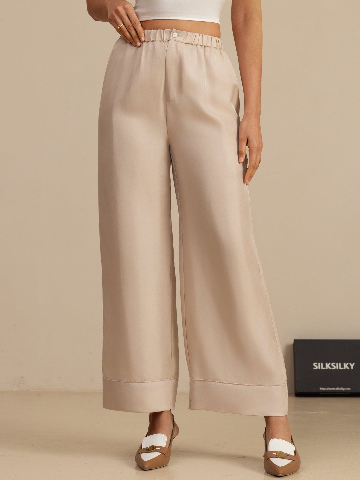 Clearance - Pure Silk Women’s High Waist Full Length Elastic Waist Pants With Pockets