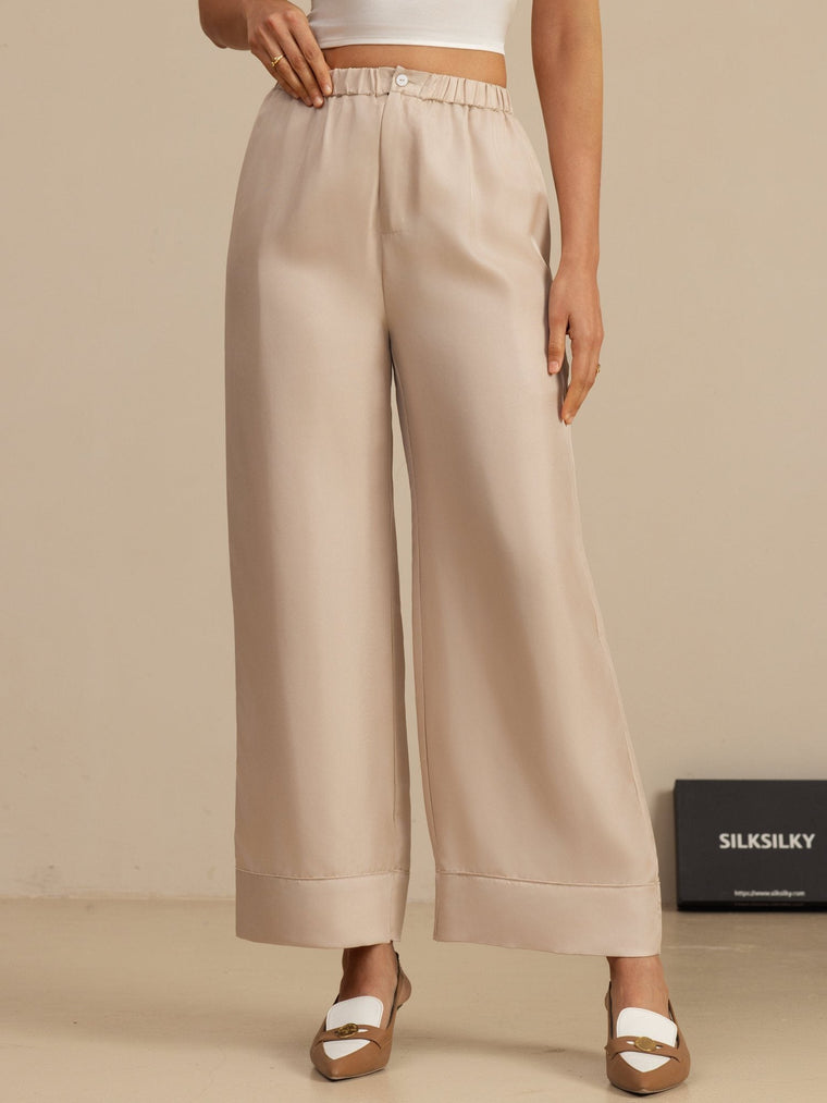 Clearance - Pure Silk Women’s High Waist Full Length Elastic Waist Pants With Pockets