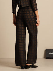 Clearance - Pure Silk Women's High-Waist Textured Grid Wide-Leg Pants With Pockets
