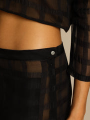 Clearance - Pure Silk Women's High-Waist Textured Grid Wide-Leg Pants With Pockets