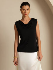 Clearance - Pure Silk  Women's Sleeveless Cowl Neck Basic Casual Top