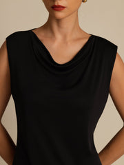 Clearance - Pure Silk  Women's Sleeveless Cowl Neck Basic Casual Top