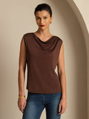 Clearance - Pure Silk  Women's Sleeveless Cowl Neck Basic Casual Top