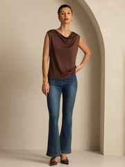 Clearance - Pure Silk  Women's Sleeveless Cowl Neck Basic Casual Top