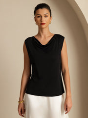 Clearance - Pure Silk  Women's Sleeveless Cowl Neck Basic Casual Top