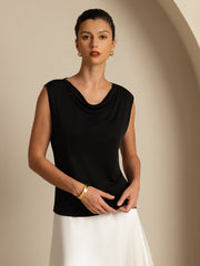Clearance - Pure Silk  Women's Sleeveless Cowl Neck Basic Casual Top