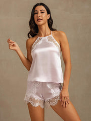 Clearance - Pure Silk Women's Sleeveless Halter Lace Camisole Set