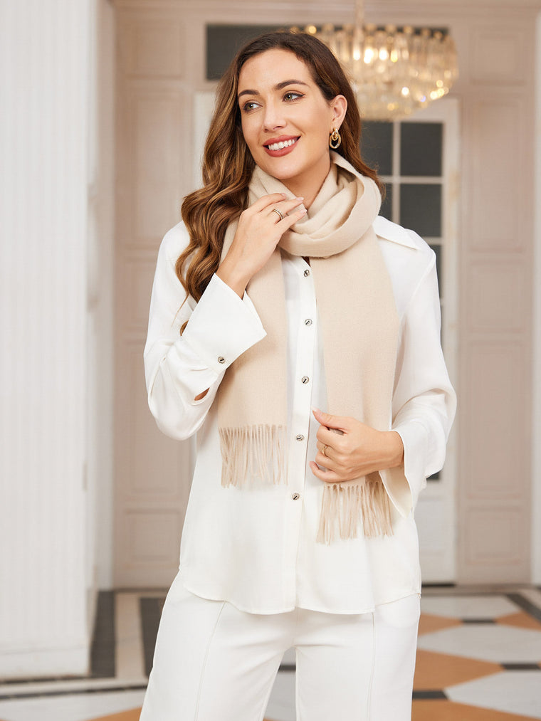 Clearance - Pure Wool Scarf w/ Fringed Decoration 180x35cm/70.9