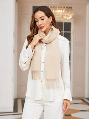 Clearance - Pure Wool Scarf w/ Fringed Decoration 180x35cm/70.9