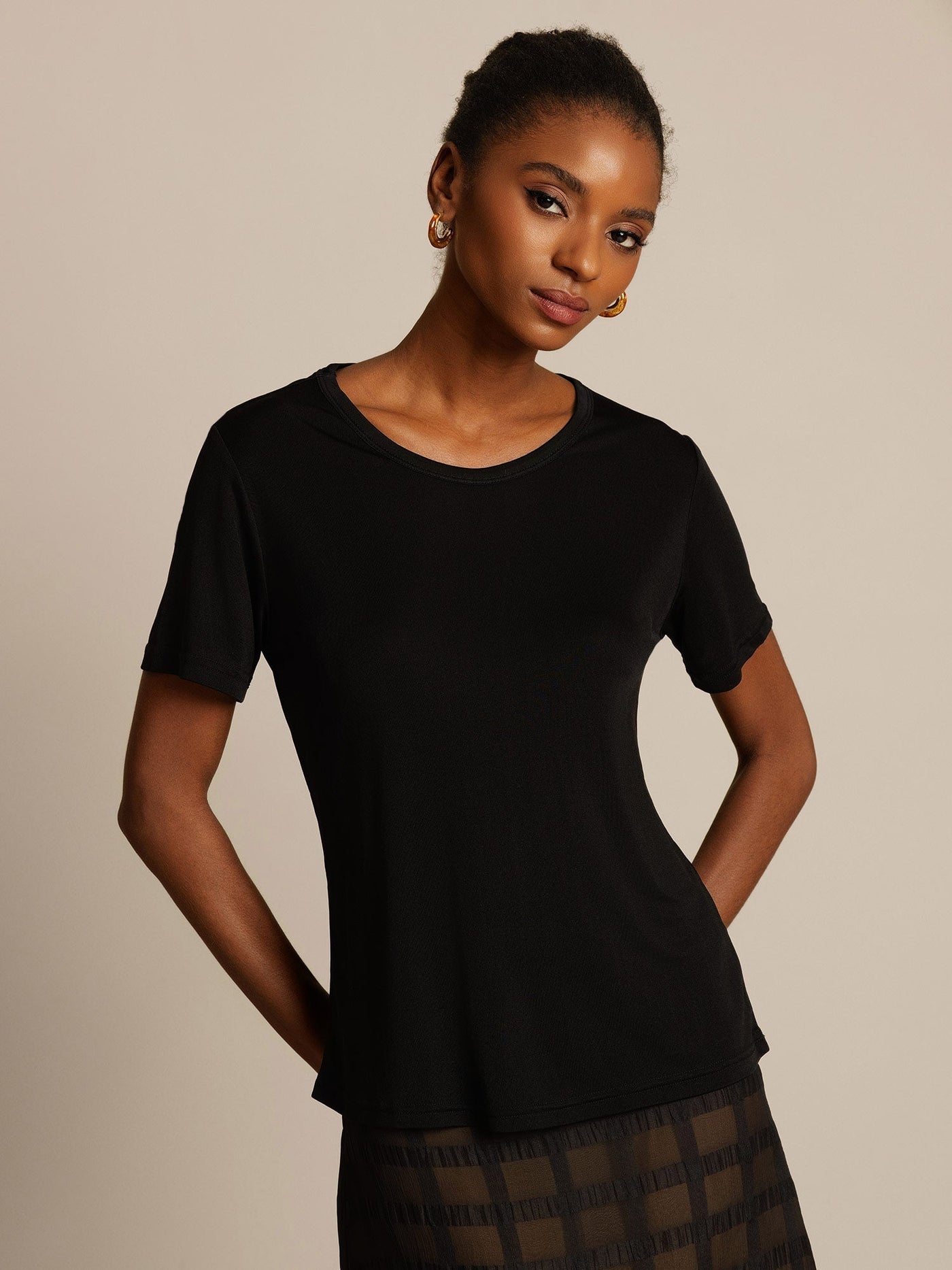 Clearance - Silk Jersey Short Sleeve Round Neck Women's T-Shirt