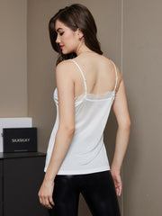 Clearance - Silk Jersey Spaghetti Strap V Neck Camisoles with Lace Design