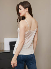 Clearance - Silk Jersey Spaghetti Strap V Neck Camisoles with Lace Design