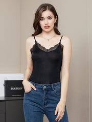 Clearance - Silk Jersey Spaghetti Strap V Neck Camisoles with Lace Design
