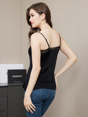 Clearance - Silk Jersey Spaghetti Strap V Neck Camisoles with Lace Design