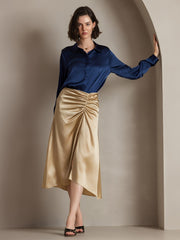 Clearance - Silk Pleated High Slit Skirt