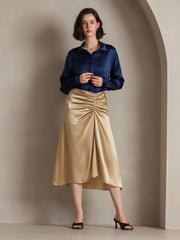 Clearance - Silk Pleated High Slit Skirt