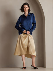 Clearance - Silk Pleated High Slit Skirt