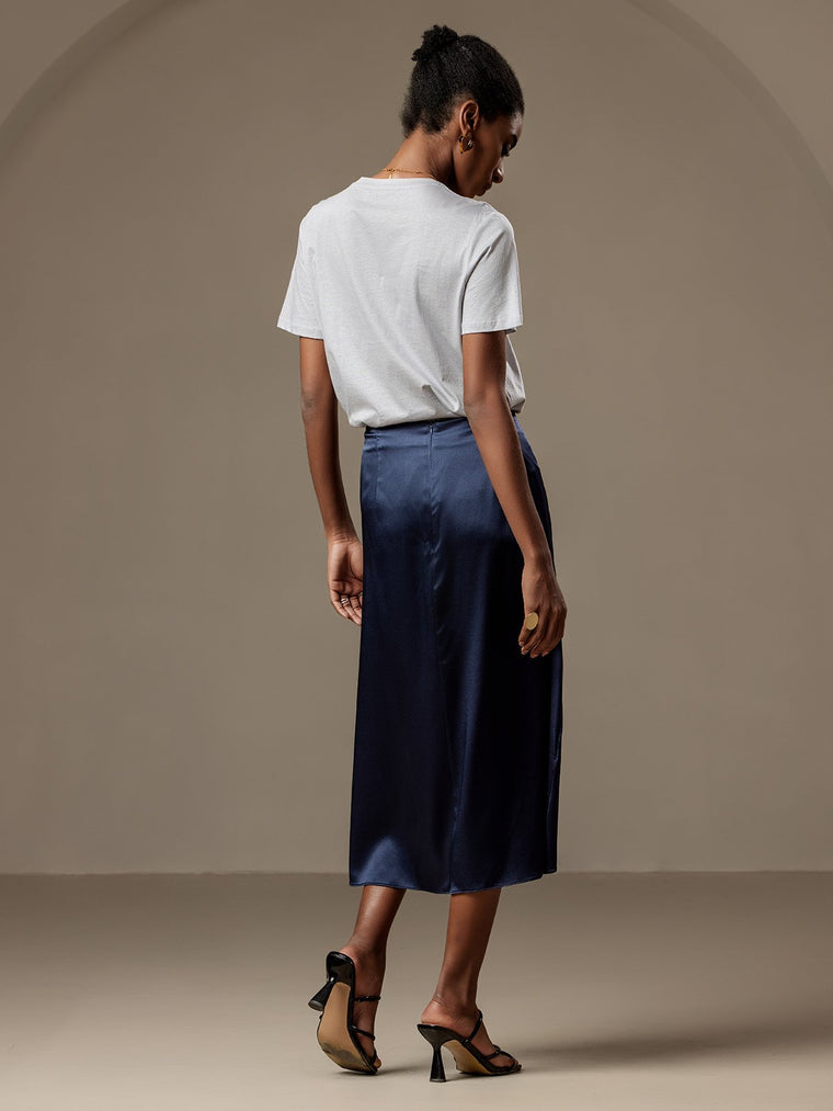 Clearance - Silk Pleated High Slit Skirt
