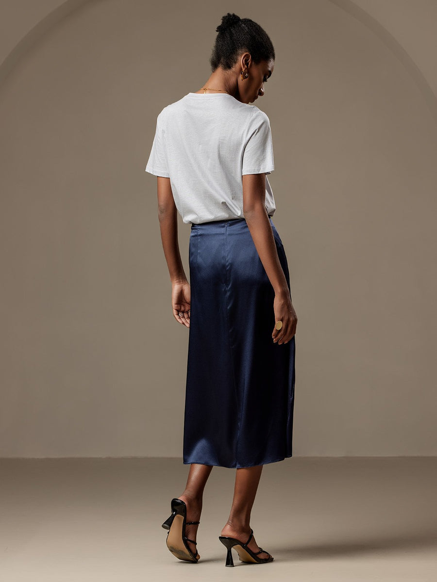 Clearance - Silk Pleated High Slit Skirt
