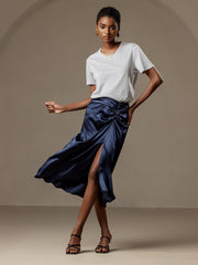 Clearance - Silk Pleated High Slit Skirt