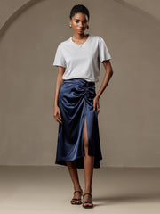 Clearance - Silk Pleated High Slit Skirt