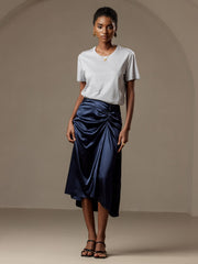 Clearance - Silk Pleated High Slit Skirt