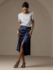 Clearance - Silk Pleated High Slit Skirt