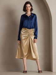 Clearance - Silk Pleated High Slit Skirt