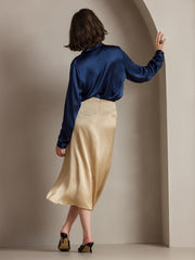 Clearance - Silk Pleated High Slit Skirt