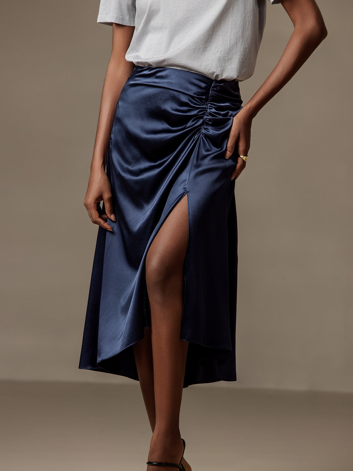Clearance - Silk Pleated High Slit Skirt