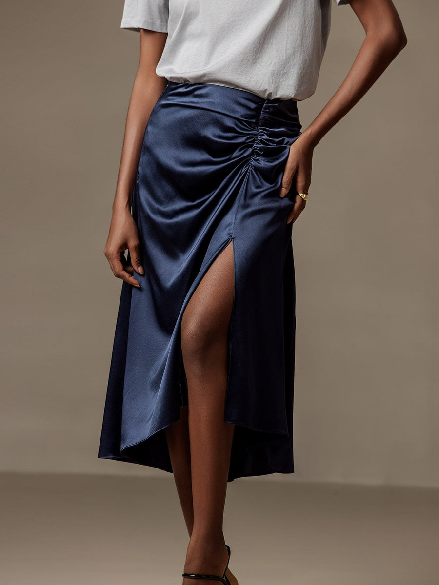 Clearance - Silk Pleated High Slit Skirt