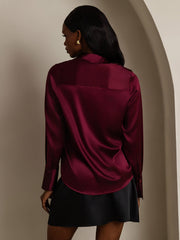 Clearance - Women's 19Momme Silk Long Sleeve Lapel Collar Military Shirt