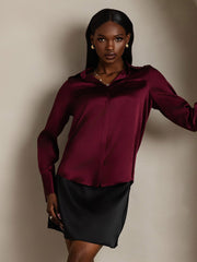 Clearance - Women's 19Momme Silk Long Sleeve Lapel Collar Military Shirt